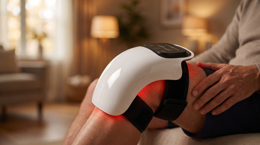 NERVEXO knee massager with warm red light glow at home